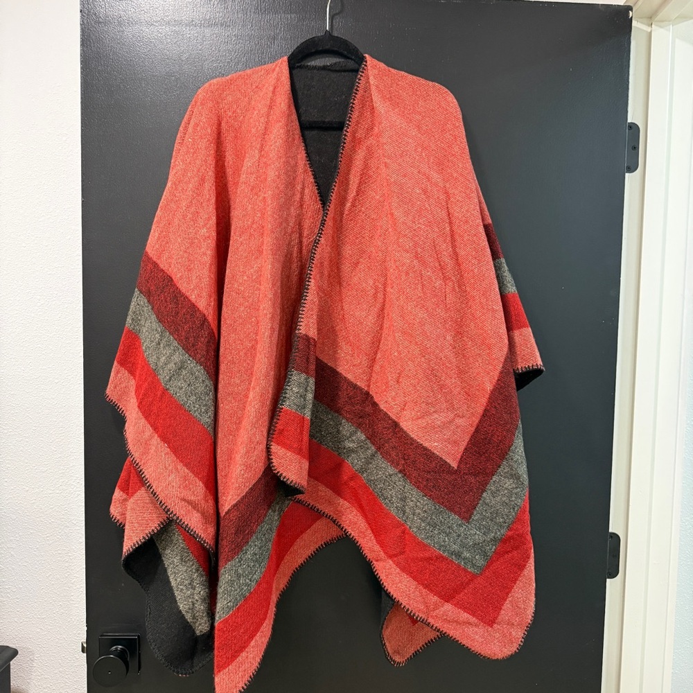 Chic Red and Gray Chevron Poncho
